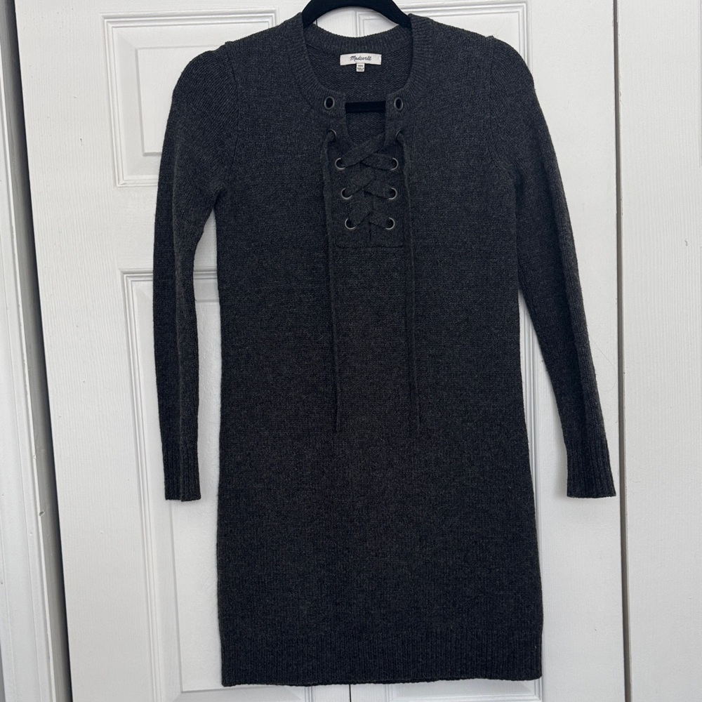 Madewell Charcoal Lace-Up Long Sleeve Dress